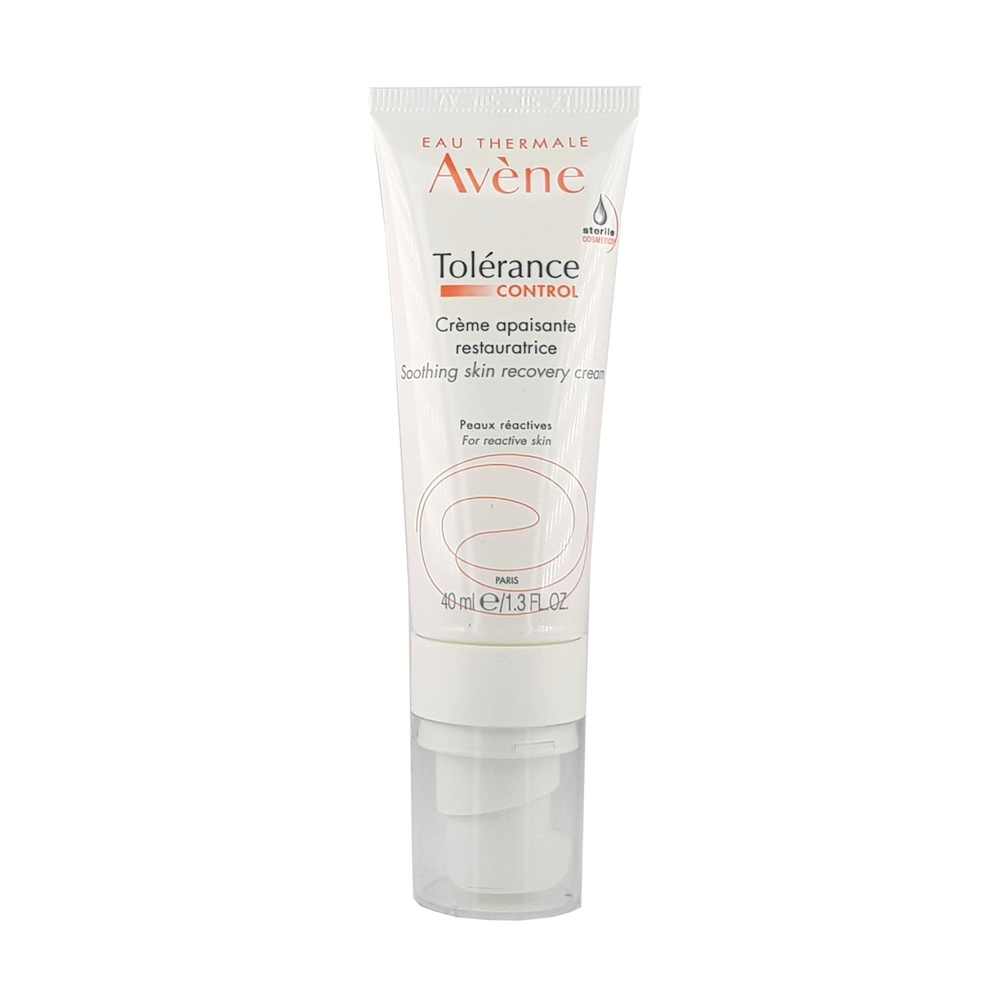 Weiß Tube mit Markenname in Ornage, der Artikelbezeichnung Tolerance Control in Schwarz und Orange, Wirkhinweise soothing skin recovery, Inhaltsangabe 40ml