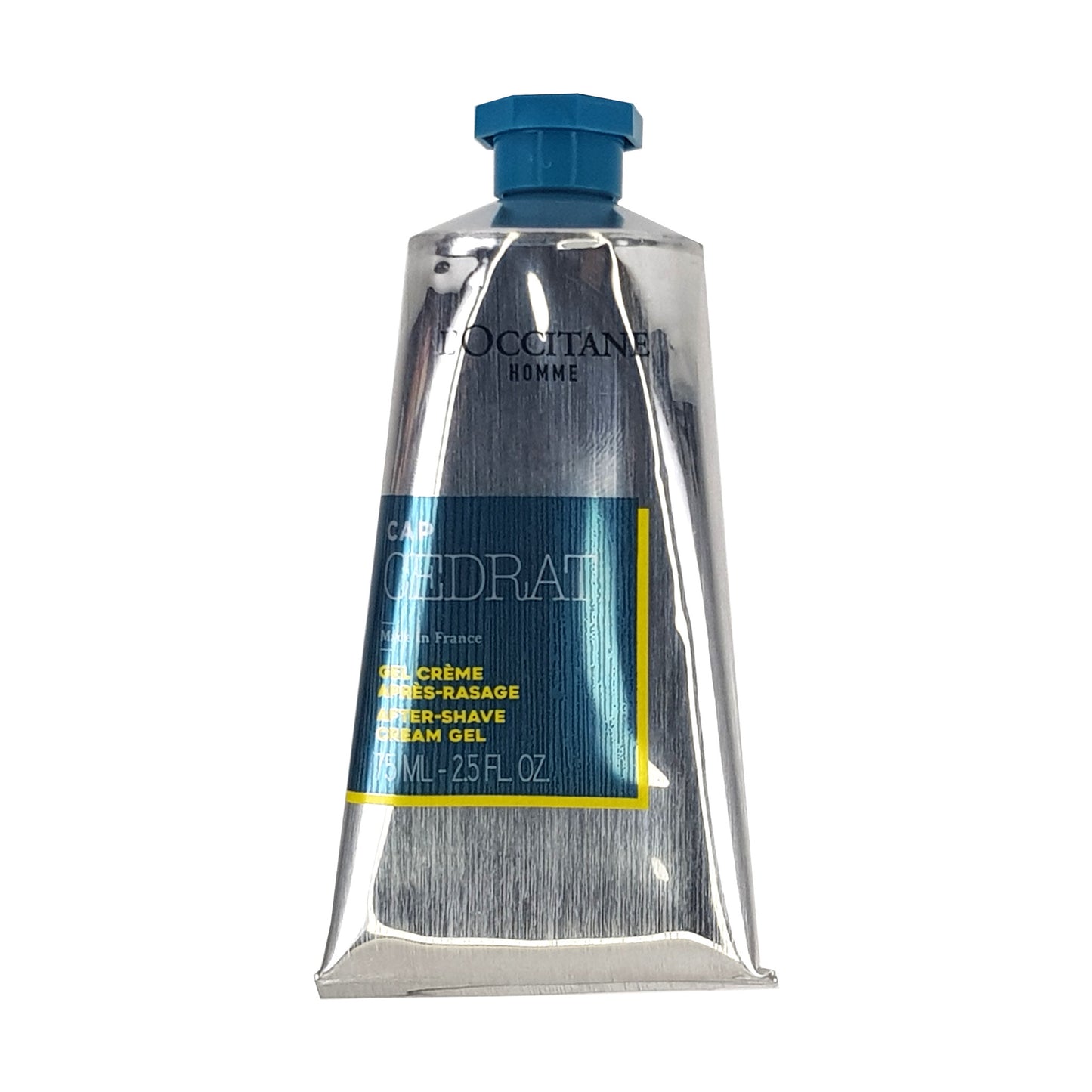 Cap Cedrat Aftershave Gel 75ml, Vorderansicht, Aluminiumtube mit grünem Schraubverschuss und Mengenangabe