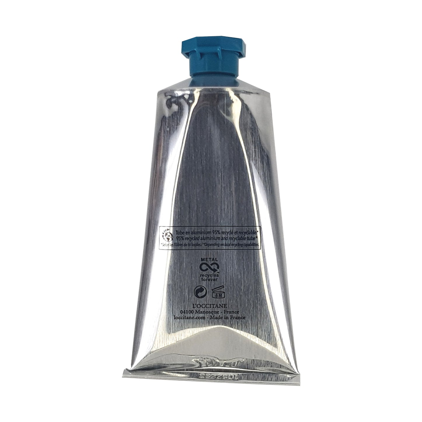Cal Cedrat Aftershave Gel-Creme 75ml, Rückansicht der Aluminiumtube, mit Hinweis auf Verwendungsdauer nach dem öffnen