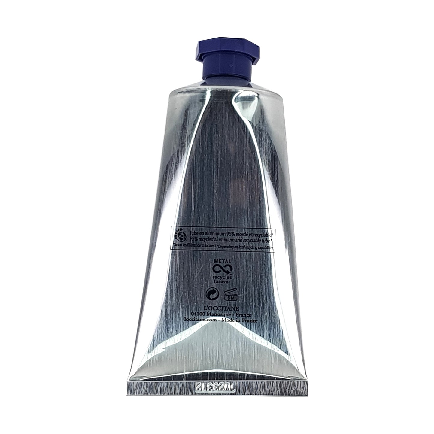 L'Occitan Aftershave Balm 75ml, Rückansicht der Aluminiumtube mit Hinweiss zur Verwendungsdauer nach dem ersten öffnen