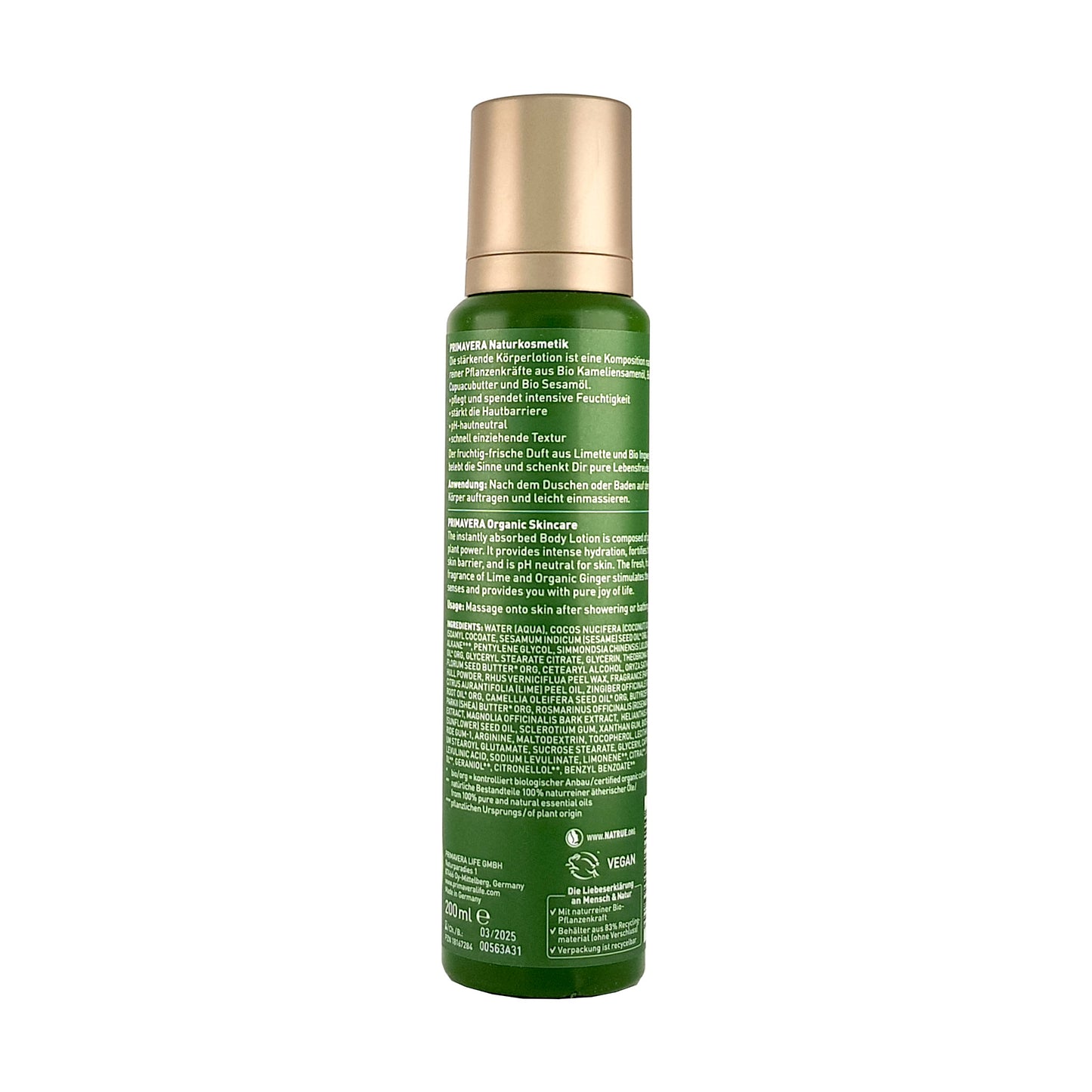 Lebensfreude Körperlotion 200ml, Ingwer-Limette, vegan