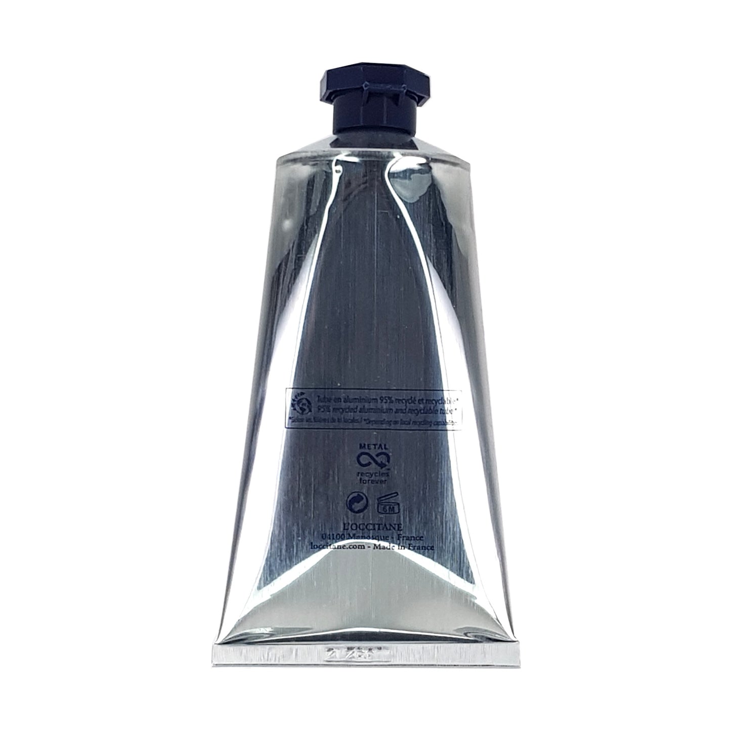 Cade After Shave Balm 75ml, Rückansicht der Aluminiumtube mit Angabe der Verwendungsdauer nach dem erstmaligen öffnen der Tube, blauer Schraubverschluss