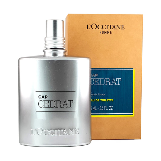 Cap Cedrat Eau de Toilette 75ml, Vorderansicht Aluminium-Zerstäuber mit Umverpackung und Inhaltsangabe